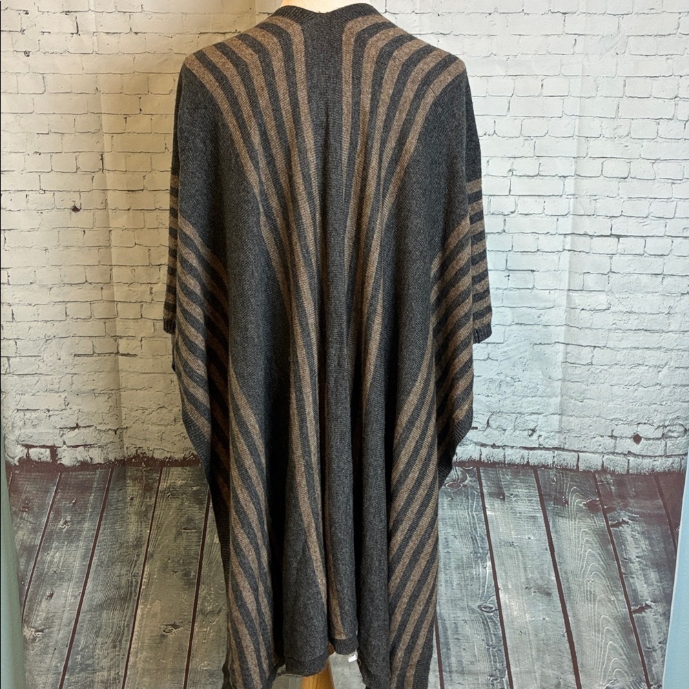 Cashmere Poncho Cape Scarf Gray Tan Stripe Boho Western 100% Cashmere Handmade - Picture 9 of 16